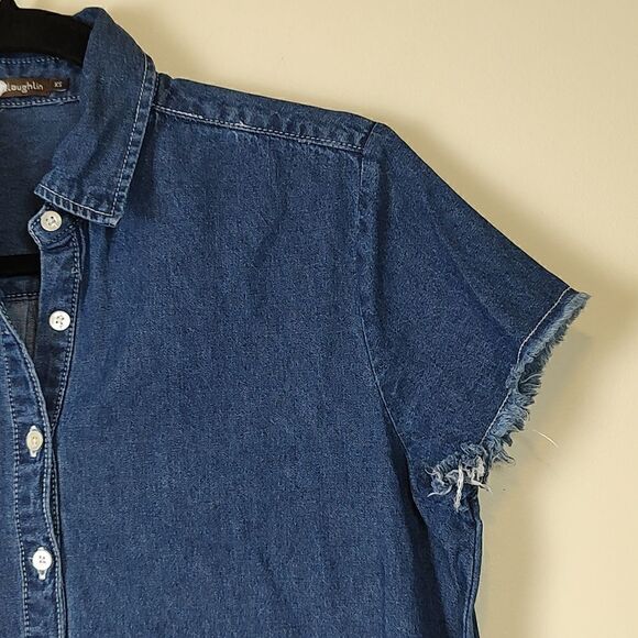 J. McLaughlin Collared Button Front Frayed Hem Denim Dress - Picture 3 of 14